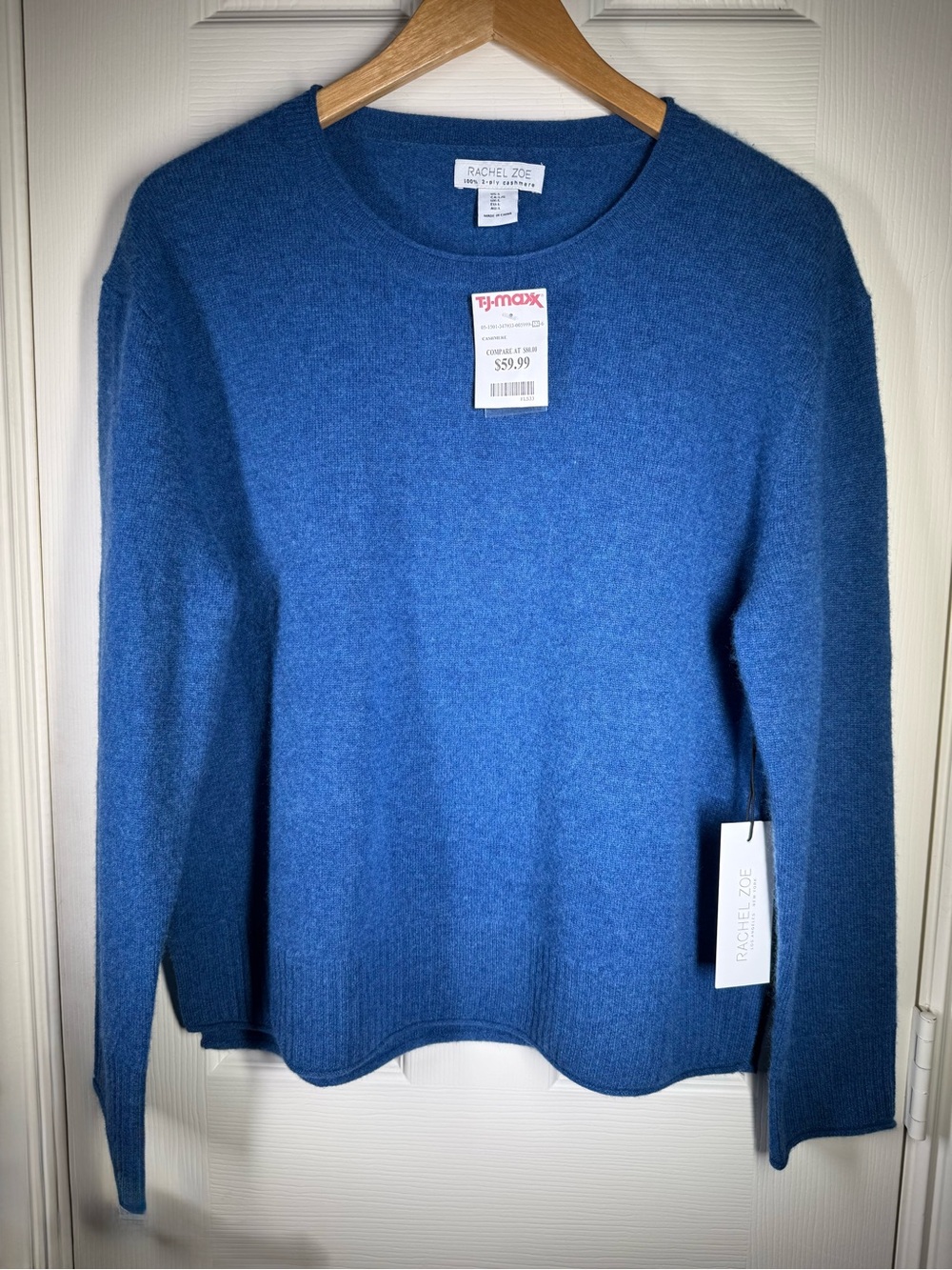 Rachel Zoe Blue Crewneck 2-ply Cashmere Sweater Size Large